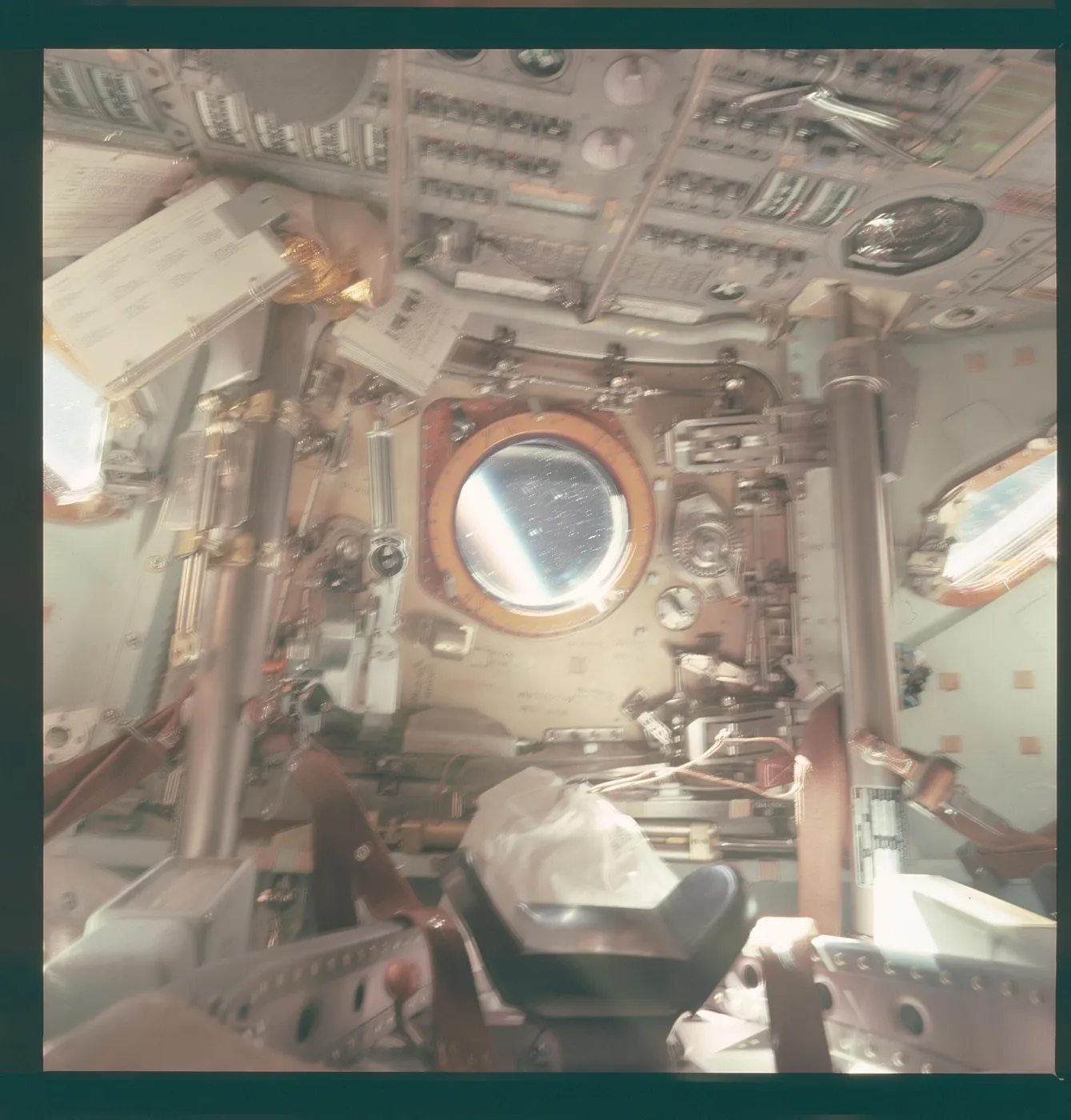 Apollo 9 Hasselblad image from film magazine 20/E - Earth orbit, EVA. Interior view of Command module Gumdrop.