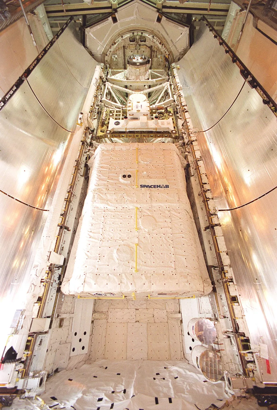 Spacehab Logistics Double Module in Atlantis's cargo bay for