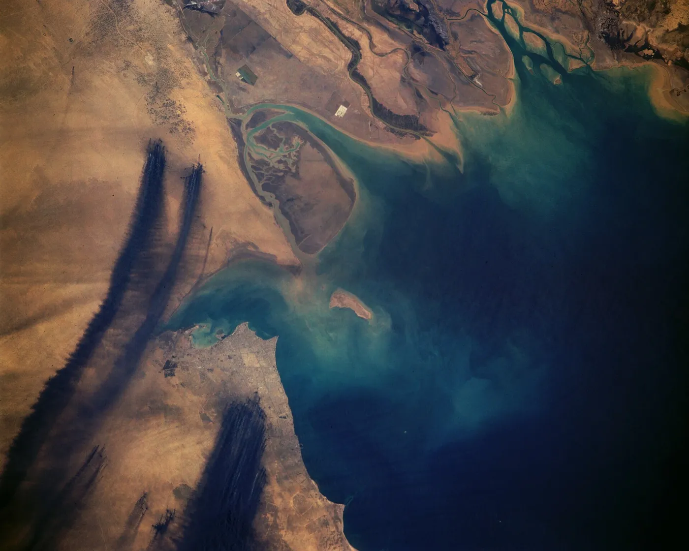 Smoke plumes from the Kuwaiti Oil Fires as seen from