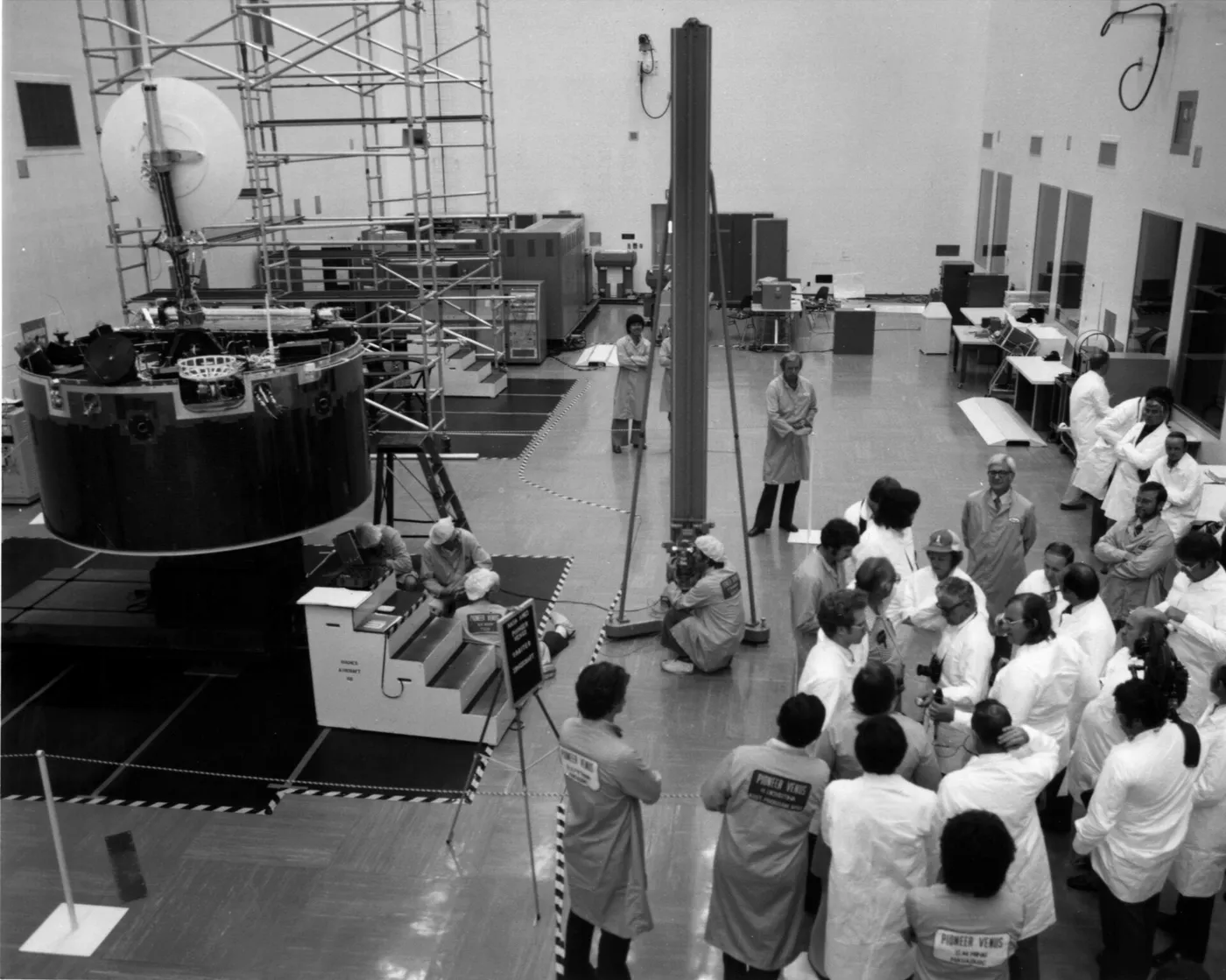 Pioneer Venus 1 is presented to the press during the launch preperations.