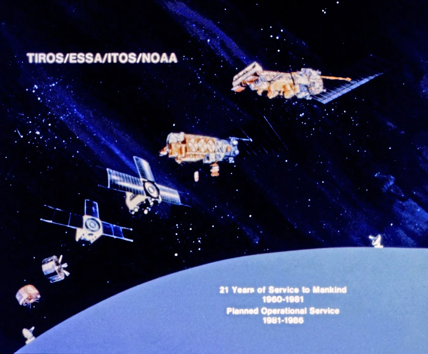 Diagram showing progression of meteorological satellites from TIROS I to TIROS-N