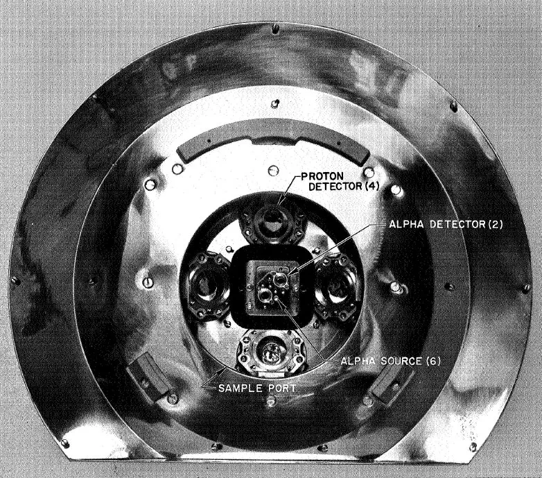 View of bottom of alpha scattering instrument sensor head. Surveyor spacecraft