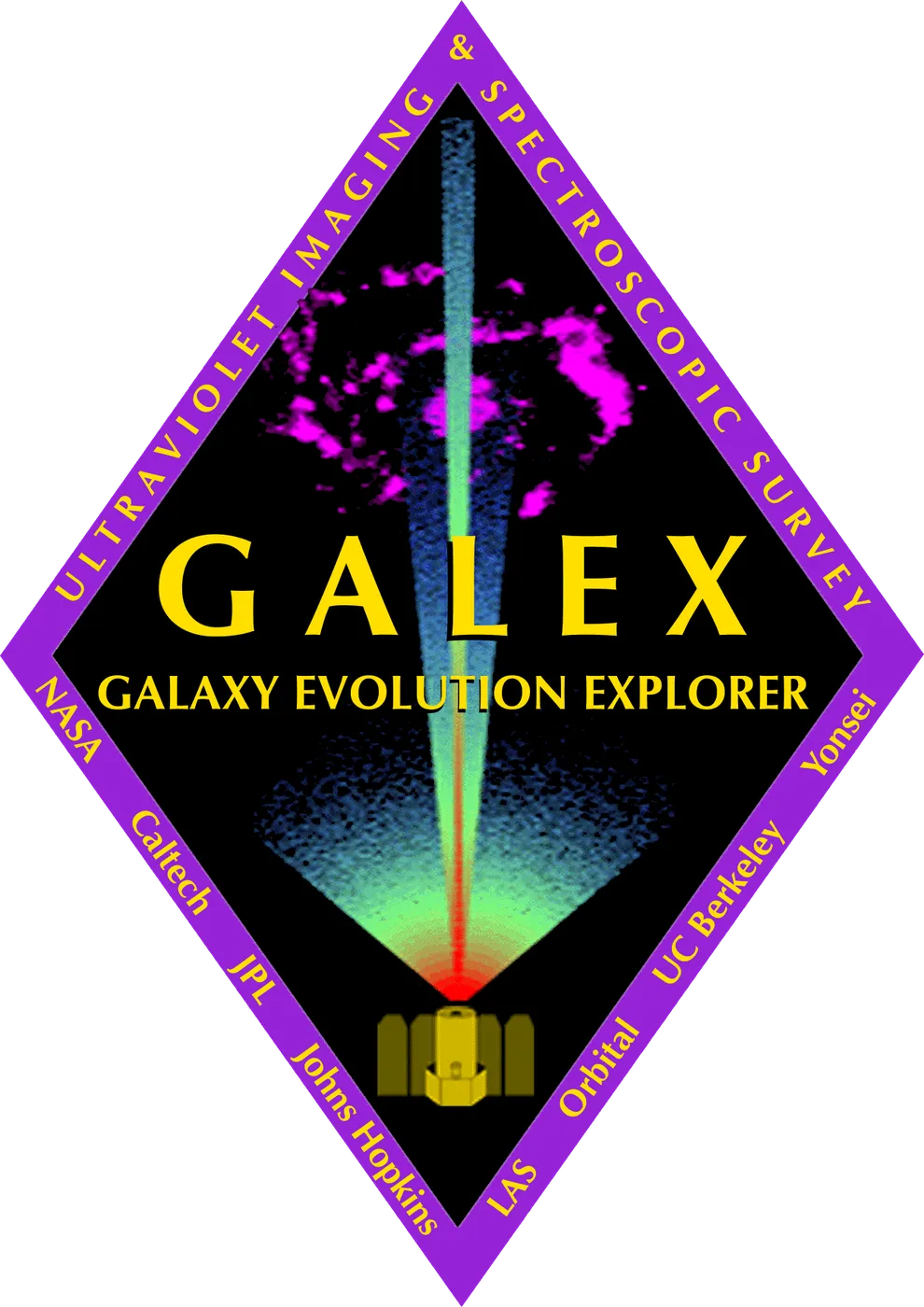 Official mission insignia of the Galaxy Evolution Explorer (GALEX) mission.