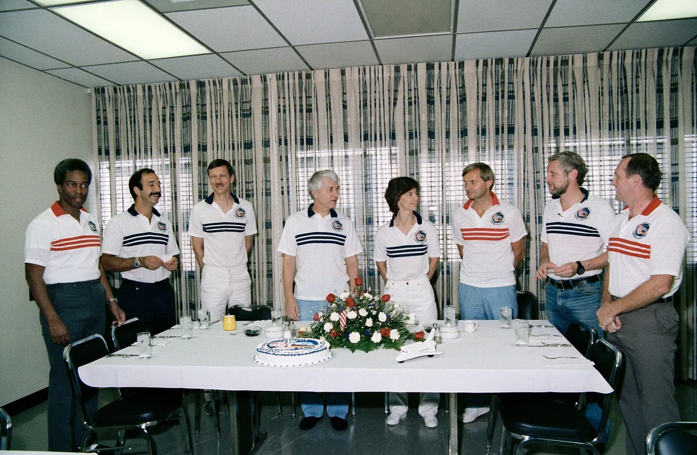 STS-61-A crew preflight breakfast on launch day.