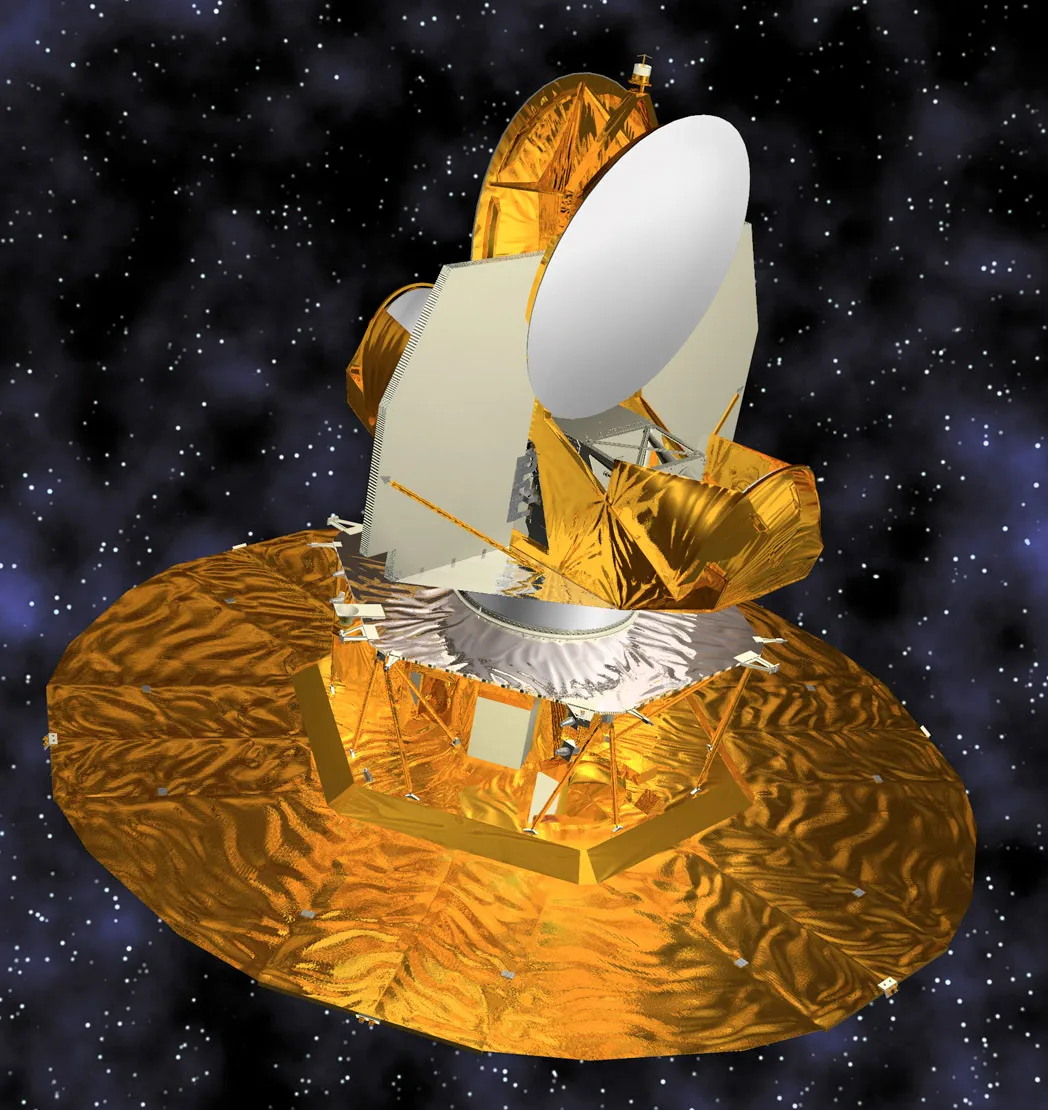 NASA-created illustration of the WMAP spacecraft, with background