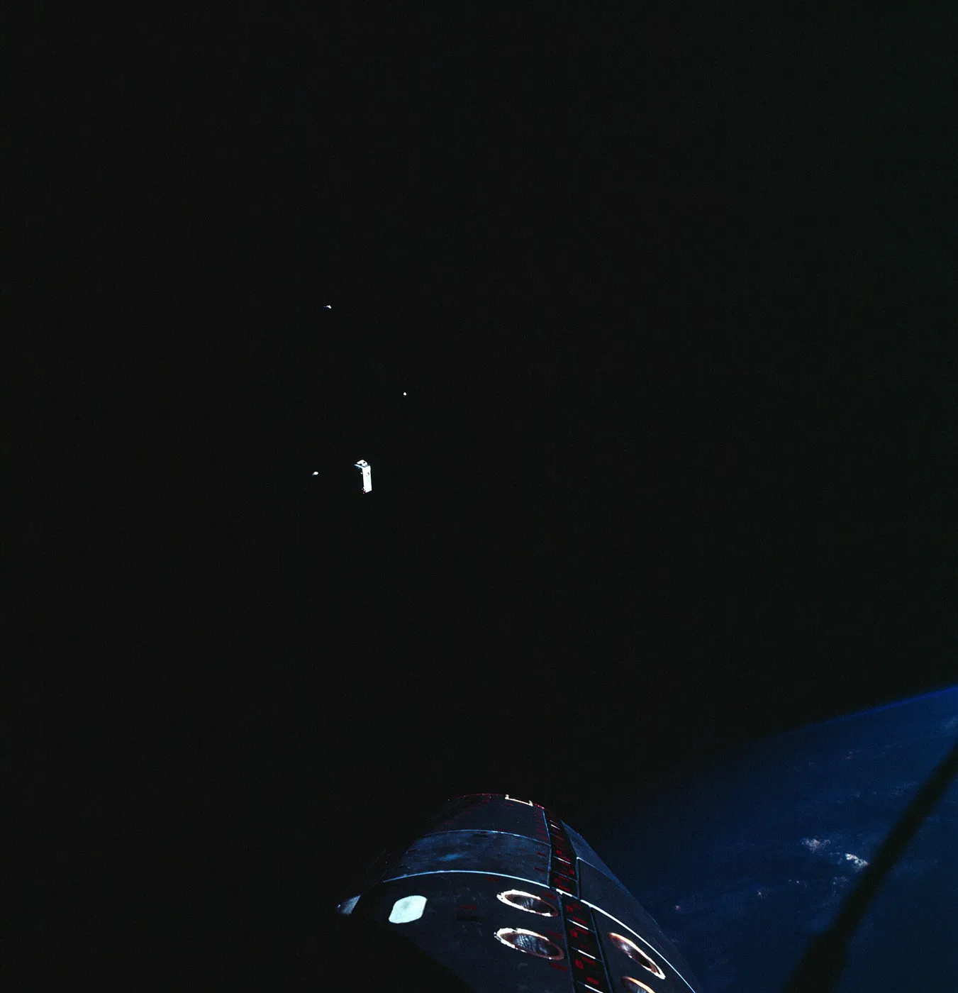 Gemini 12 equipment jettison during rendezvous mission in space