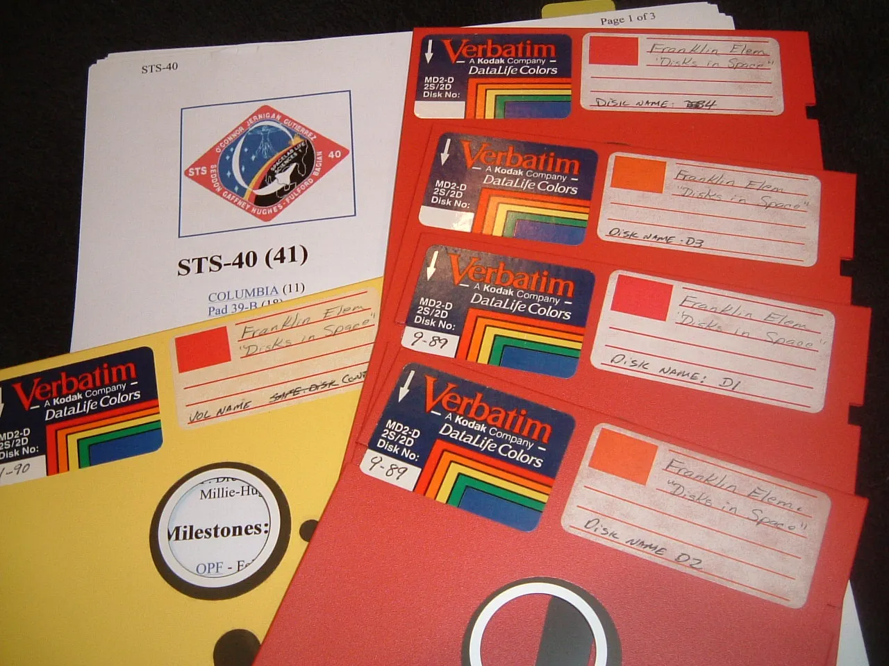 Picture of "Disks in Space" flown on STS-40.