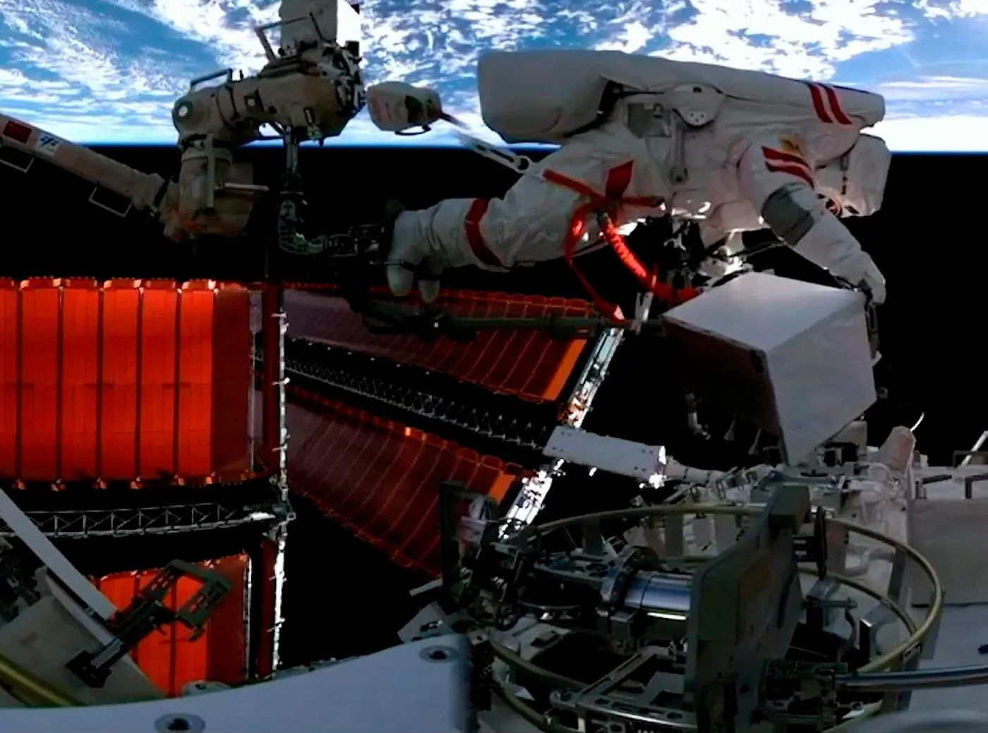 Astronaut Fei Junlong of Shenzhou-15 crew performing spacewalk on Tiangong Space Station on February 9, 2023.