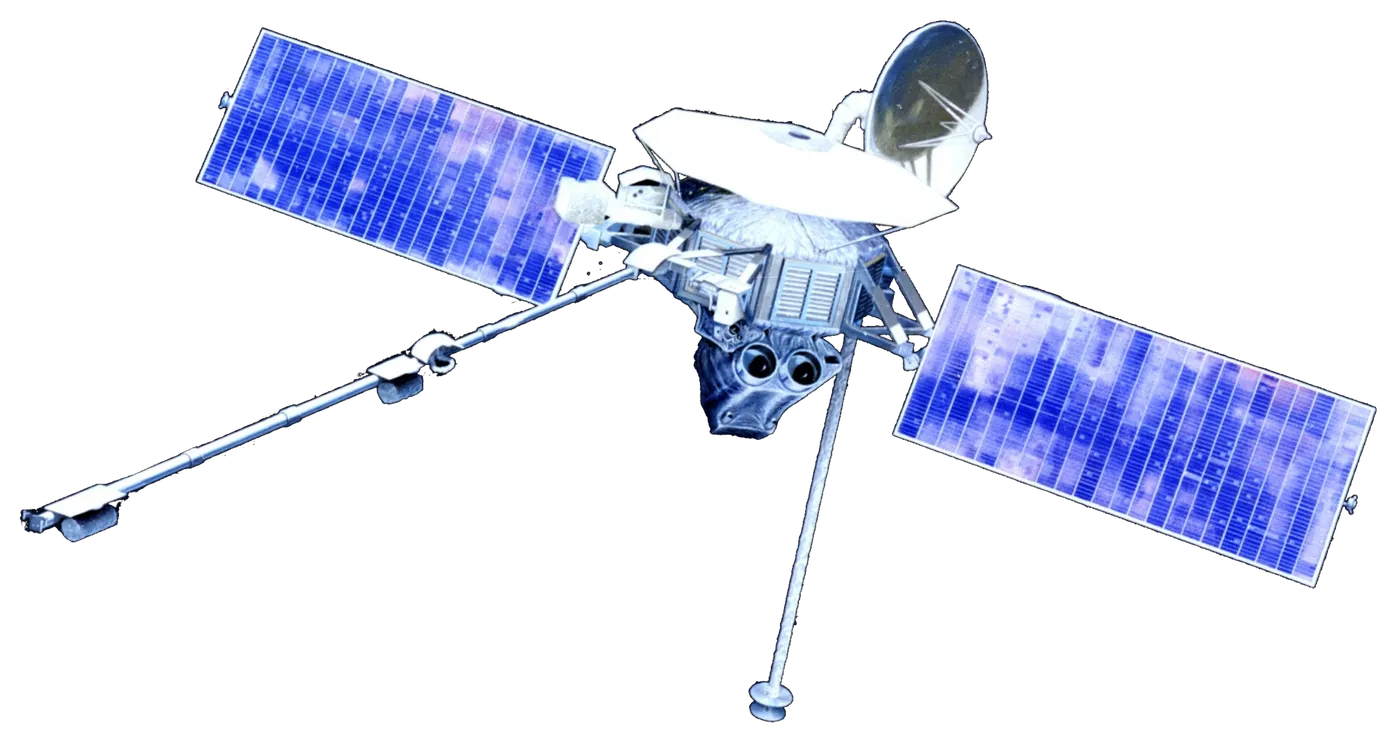Transparent image of the Mariner 10 spacecraft.