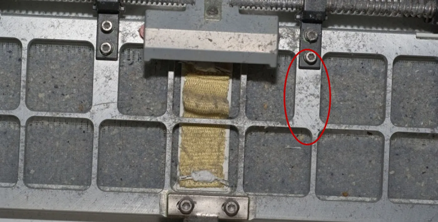 jsc2025e036186 (4/4/2025) --- A Bacterial Filter Element (BFE) on the International Space Station with an accumulated layer of dust.