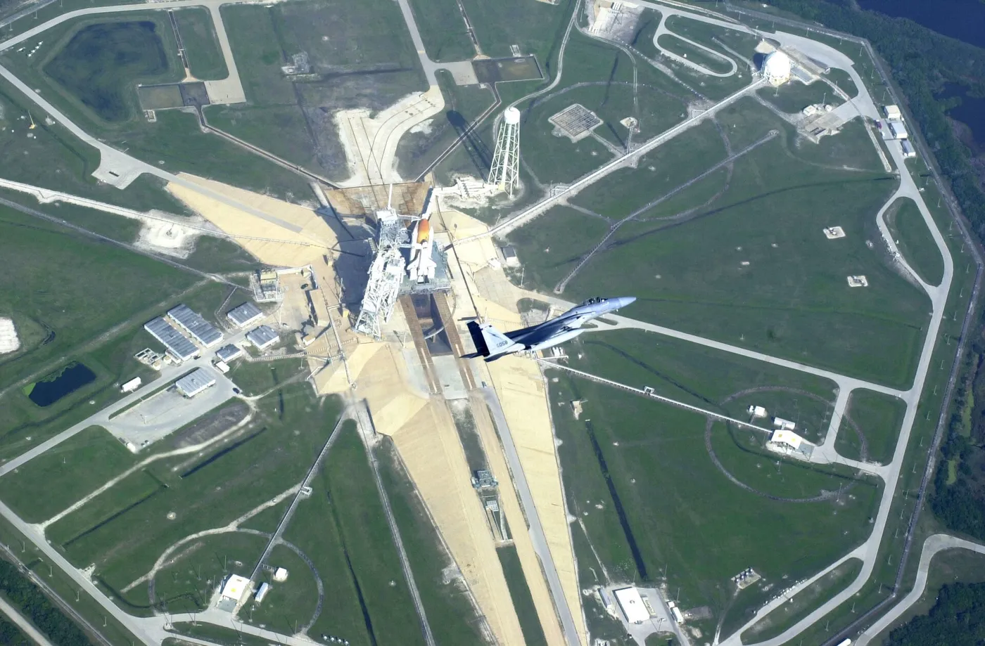 F 15 over Space Shuttle Endeavour