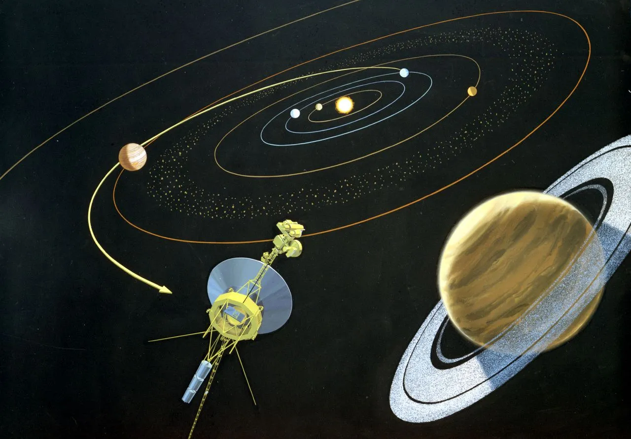 Early Mariner-Jupiter-Saturn spacecraft artwork, 1975