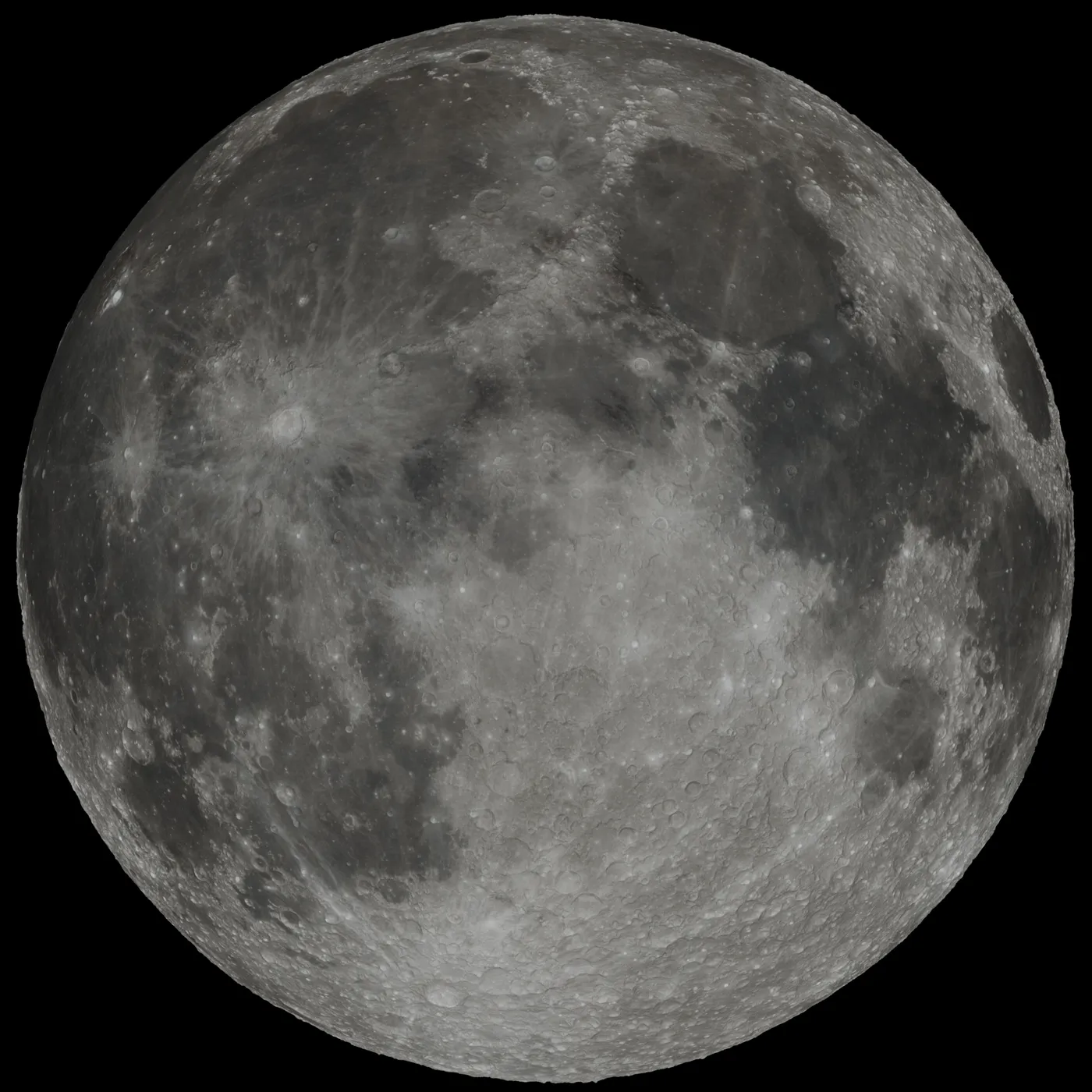 Near side of the Moon, rendered with Blender with data from NASA.