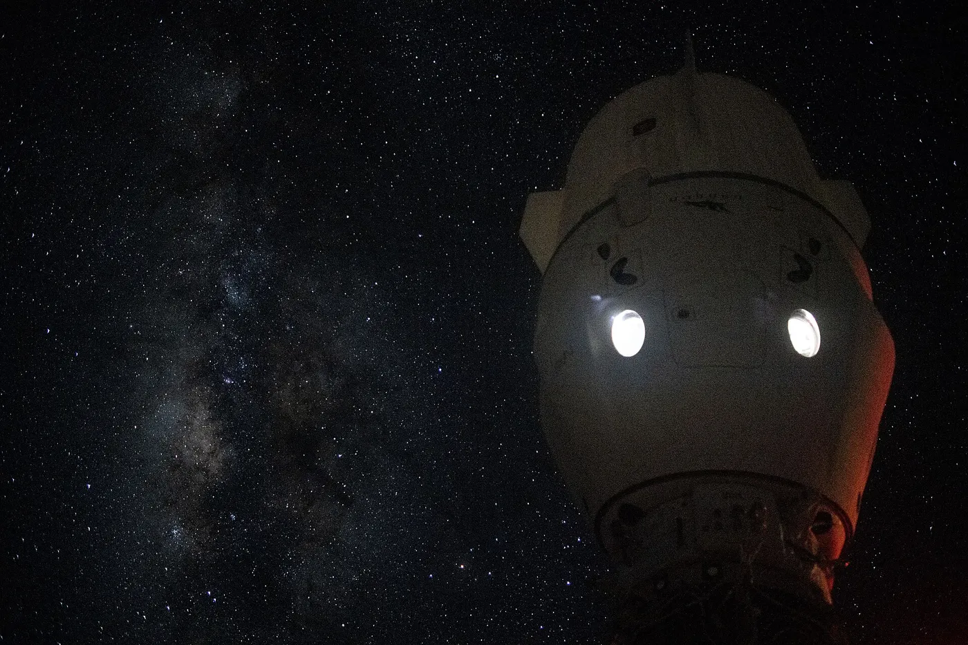 iss071e257801 (June 30, 2024) --- The Milky Way appears in the vastness of space behind the SpaceX Dragon Endeavour spacecraft docked to the Harmony…