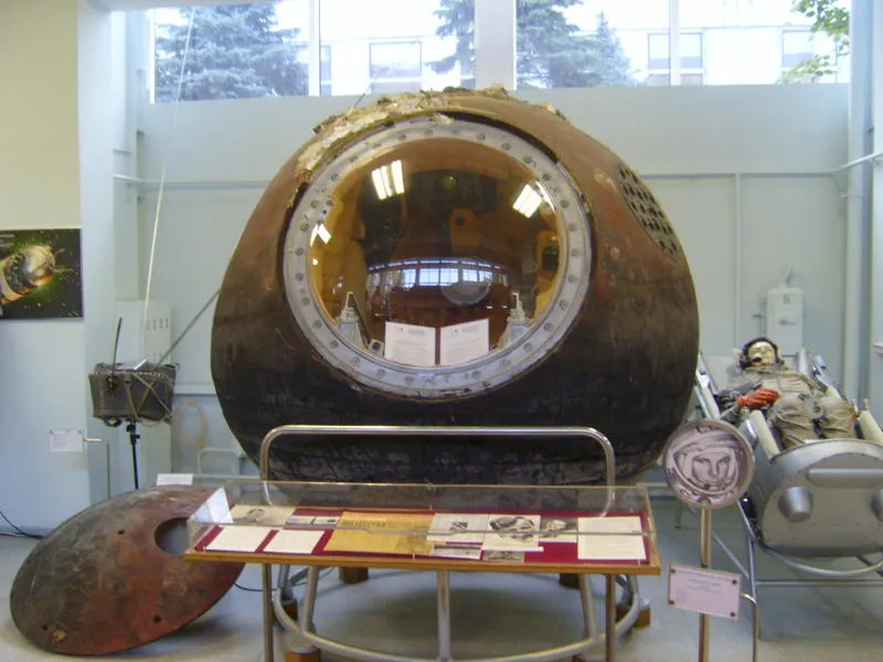 Gagarin inside the Vostok capsule before launch