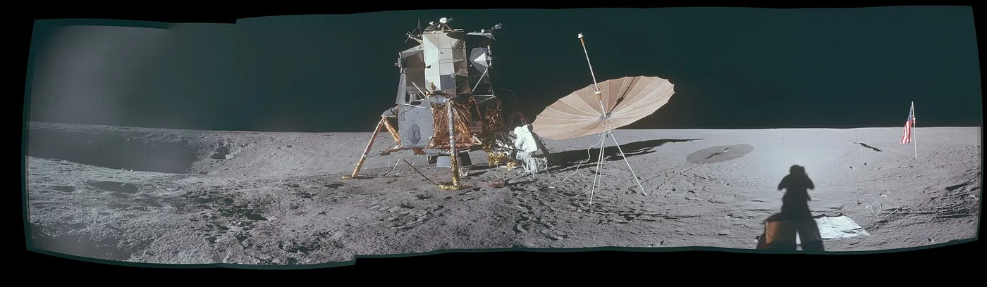 Apollo 12 - Mini-pan - Pete at the MESA - Colour alternative - Wider - Taken by Al Bean - Images AS12-47-6984-6992