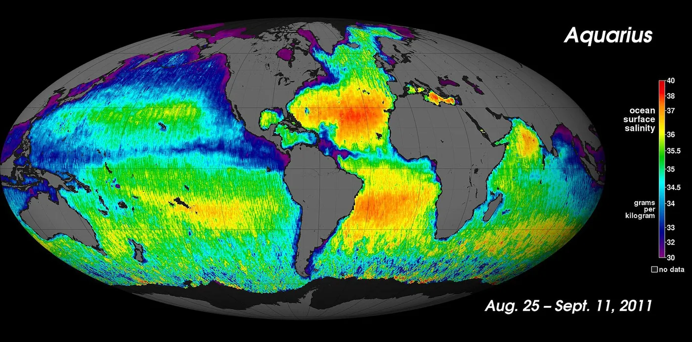 Aquarius spacecraft first global salinity map Aug