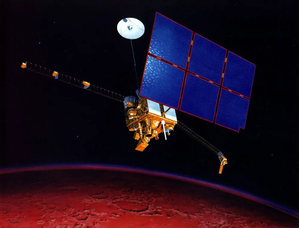 Mars Observer in Mars Orbit showing the solar pannel.