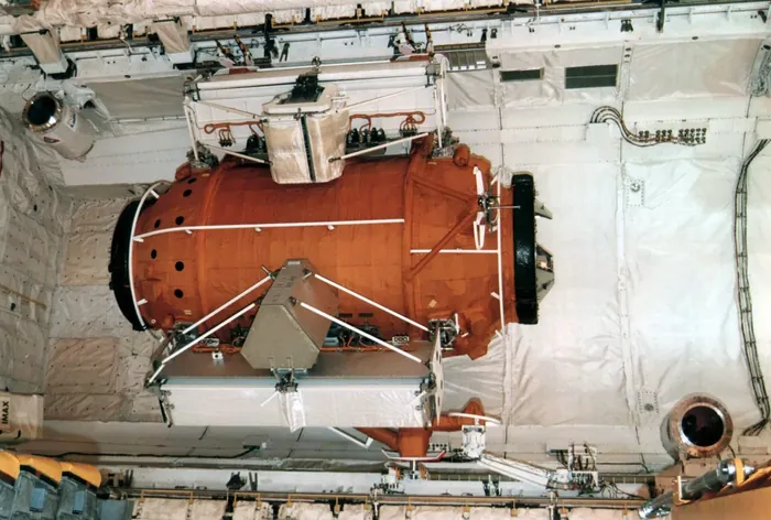 Mir Docking Module in Atlantis's payload bay