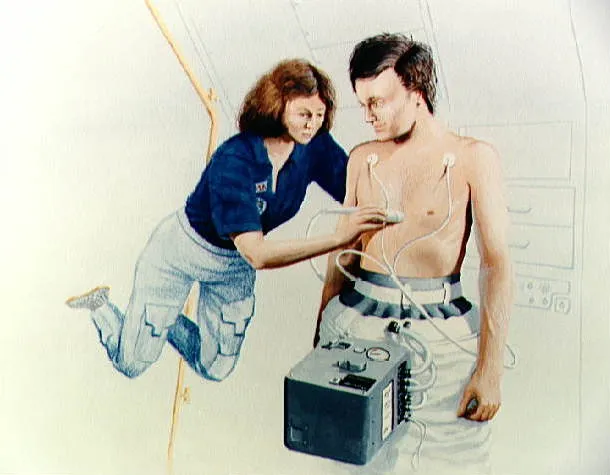 Artist concept drawings of STS 47 and STS 50 Spacelab experiments