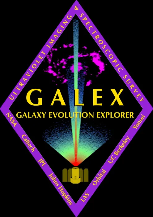 Official mission insignia of the Galaxy Evolution Explorer (GALEX) mission.