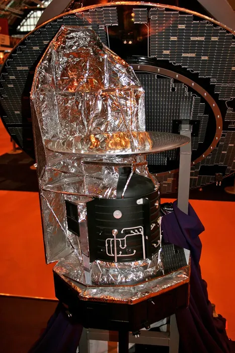 Model of the Herschel space telescope. Photographed at the Big Bang Fair, Manchester, 2010.