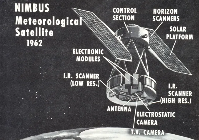 Artist's conception of NIMBUS meteorological satellite system. In: Plan for aNational Meteorological Satellite System, produced by the National…