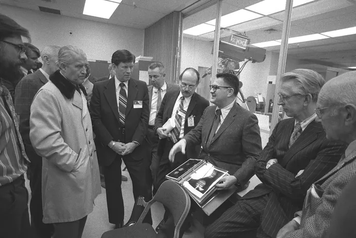 Pioneer 10 Mission to Jupiter; Press conference and tour of Mission Control for VIP visitors with Dr