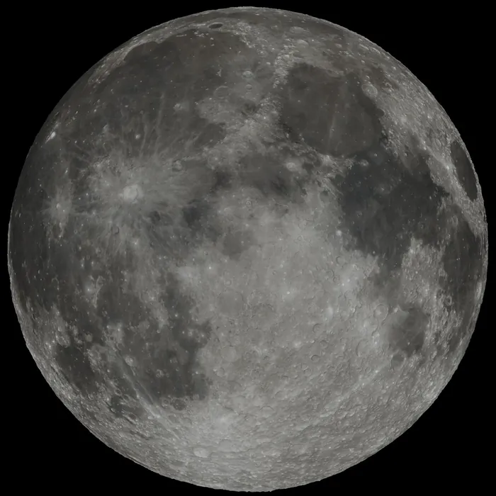 Near side of the Moon, rendered with Blender with data from NASA.