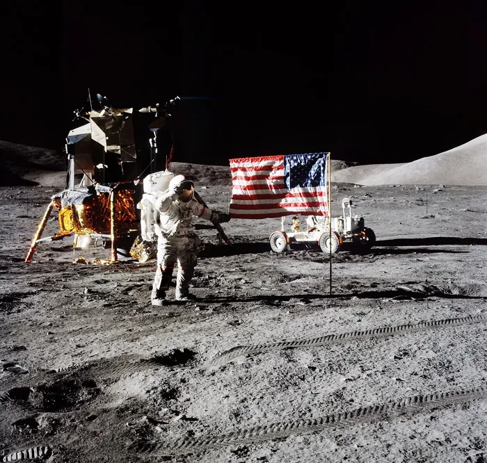 Eugene Cernan at the LM, Apollo 17, AS17-134-20378.