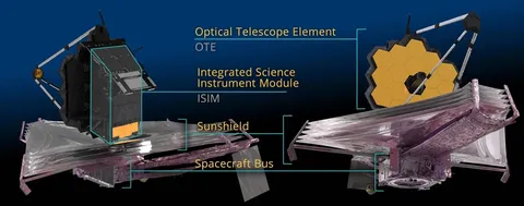 JWST major components: Spacecraft Bus, Sunshield, Optical Telescope Element (OTE) and the Integrated Science Instrument Module (ISIM)