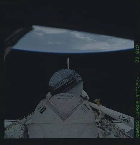 51I 33 019 STS 51I Syncom IV communication satellite deploys from payload bay DPLA 60234e458eb773666477d2a6705ac526