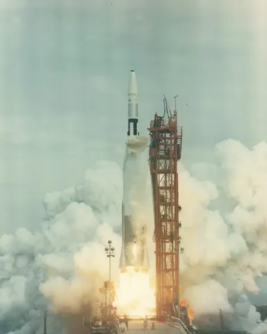 RANGER 6 lifts off from Launch Complex 12 aboard an Atlas Agena launch vehicle.