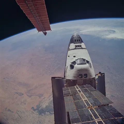 Space Shuttle Atlantis docked to the Mir space station on STS-81