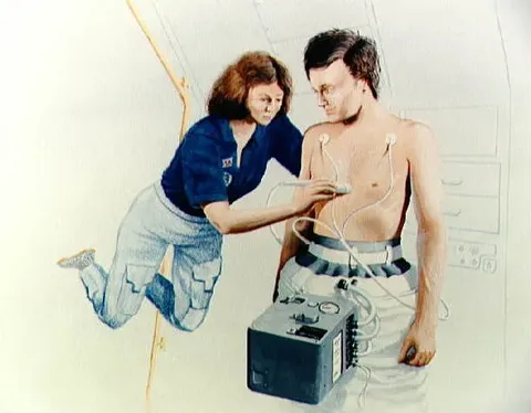 Artist concept drawings of STS 47 and STS 50 Spacelab experiments