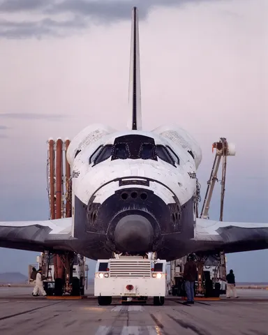 Space Shuttle Atlantis STS 98 shortly before being towed to NASA's Dryden Flight Research Center