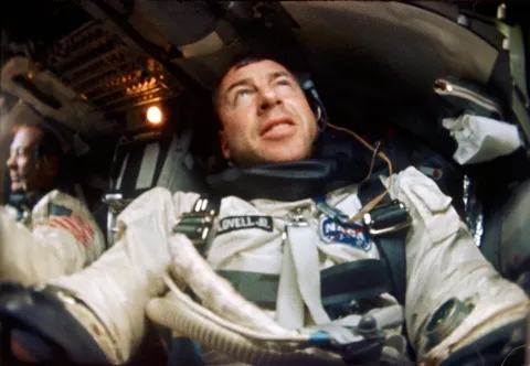 S66-63540 (12 Nov. 1966) --- Astronaut James A. Lovell is photographed inside his Gemini spacecraft during the Gemini-12 mission. Astronaut Edwin…