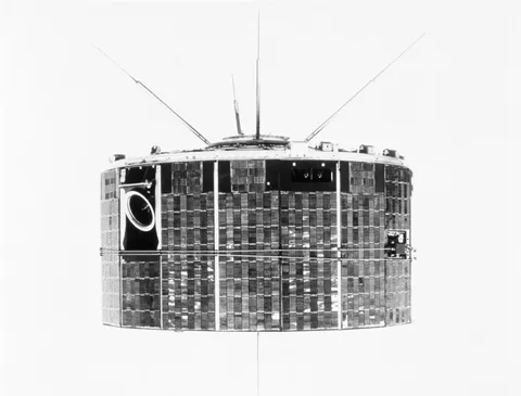 TIROS IX, a cartwheel satellite launched by a Thor-Delta rocket on January 21, 1965.