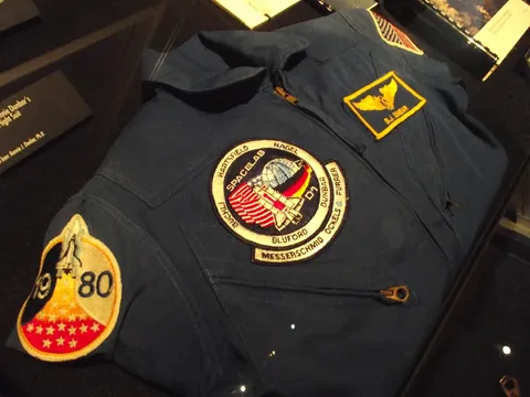 Flight suit of astronaut Bonnie J. Dunbar from Mission STS 61-A in 1985, in the Museum of Flight, Seattle, Washington, USA.