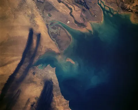 Smoke plumes from the Kuwaiti Oil Fires as seen from