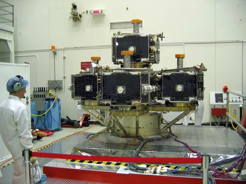 Five THEMIS satellites at vibration test