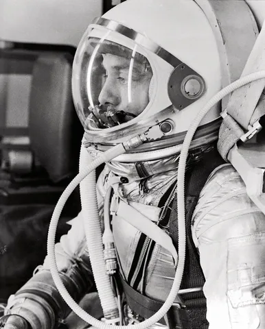 Alan Shepard undergoes suit checks.