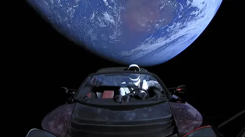 Starman in the Tesla Roadster after Falcon Heavy deployment