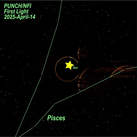 PUNCH NFI first light image with overlay 2025 04 14