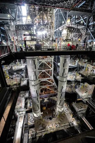 Artemis I Core Stage and Boosters in VAB