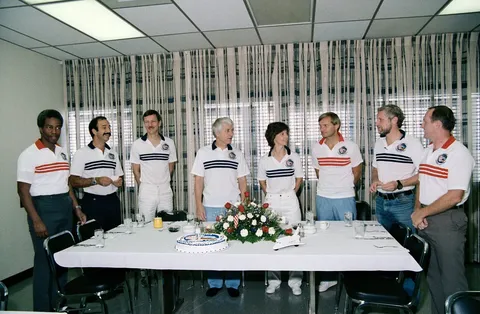 STS-61-A crew preflight breakfast on launch day.