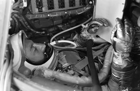 S64-10806 (21 July 1961) --- Astronaut Virgil I. (Gus) Grissom, pilot of the Mercury-Redstone 4 (MR-4) spaceflight, in his Mercury "Liberty Bell 7"…