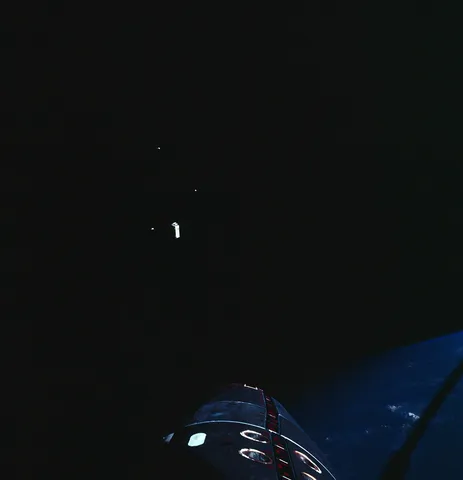 Gemini 12 equipment jettison during rendezvous mission in space