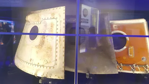 Apollo 1 hatch on display at the Kennedy Space Center Apollo Saturn V complex.