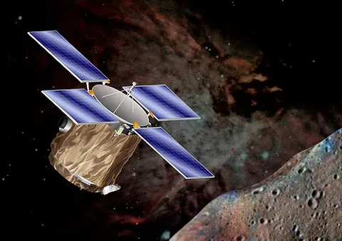 Artist's conception of the NEAR Shoenmaker spacecraft. Originally from the NSSDC website: http://nssdc.gsfc.nasa.gov/nmc/tmp/1996-008A.html